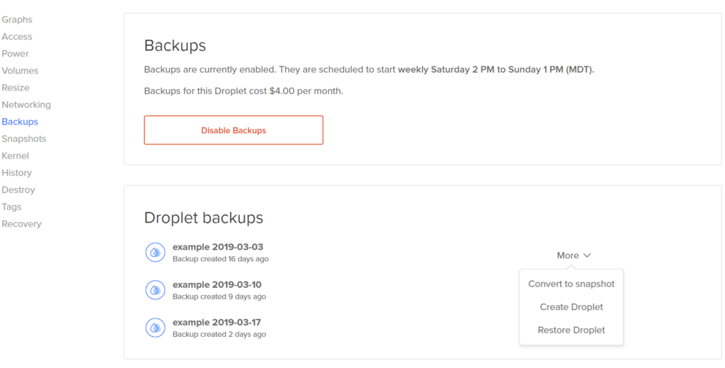 How to Create a Backup in Digitalocean